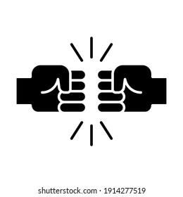 Fist bump glyph icon. Bro fist bump or power five pound solid style for apps and websites. Hand brother respect, impact, and handshake. Vector illustration on white background. EPS 10