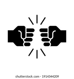 Fist bump glyph icon. Bro fist bump or power five pound solid style for apps and websites. Hand brother respect, impact, and handshake. Vector illustration on white background. EPS 10