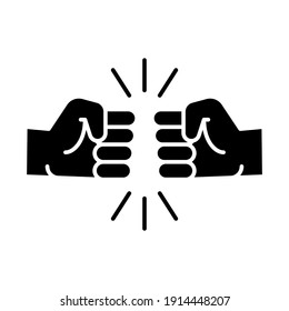 Fist bump glyph icon. Bro fist bump or power five pound solid style for apps and websites. Hand brother respect, impact, and handshake. Vector illustration on white background. EPS 10