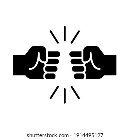 Fist bump glyph icon. Bro fist bump or power five pound solid style for apps and websites. Hand brother respect, impact, and handshake. Vector illustration on white background. EPS 10