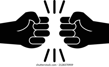 Fist Bump Glyph Icon On White Background. Power Five Pound Sign. Two Hands Fist Bump Gesture. Flat Style.