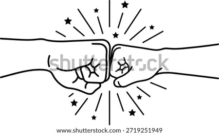 Fist Bump Hand Gesture with Starburst Line Illustration on White Background
