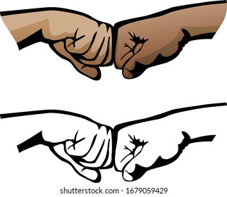 Fist Bump Healthy Diverse Hands Social Distance Greeting Symbol Isolated Vector Illustration