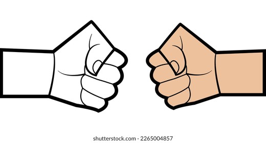 Fist bump icon The concept of power and conflict, competition, Team work, partnership, friendship, struggle. hands clenched fist punching or hitting. Two male hands Bro fist power bump gesture raised.