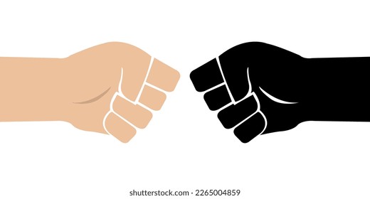 Fist bump icon The concept of power and conflict, competition, Team work, partnership, friendship, struggle. hands clenched fist punching or hitting. Two male hands Bro fist power bump gesture raised.