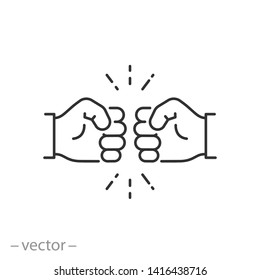 fist bump icon, conflict line symbol on white background - editable stroke vector illustration eps10