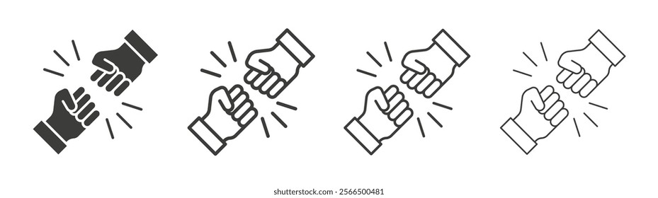 Fist bump icon flat and linear vector illustration on white background.