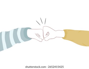 Ícone de primeiro salto. Ilustração de duas mãos dando uma pancada para grande trabalho. mãos de relacionamento batendo punhos. Conceito de trabalho em equipe, parceria, amizade, gestos de mãos espirituais.