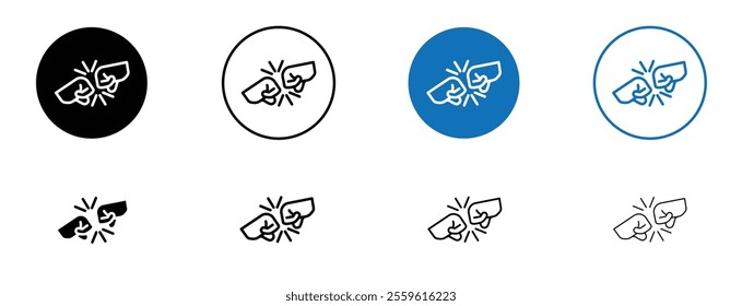 Fist bump icon set in black and blue colors