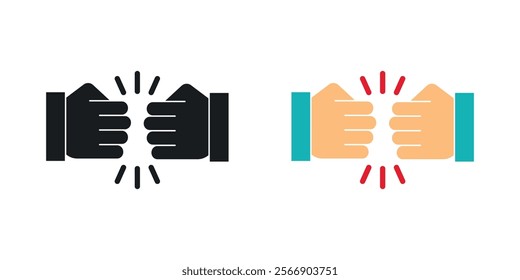 Fist bump icon set in black and colored