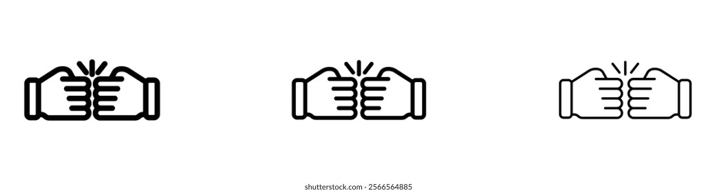 Fist bump icon in tree different line stroke sizes.