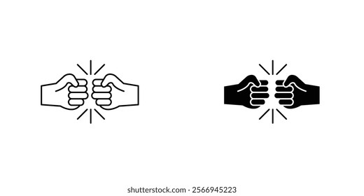 Fist bump icons. black and white vector set.