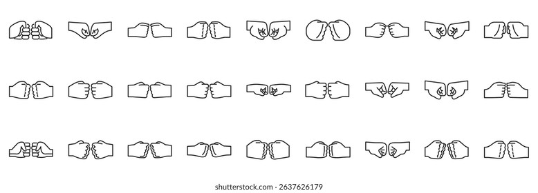  Fist bump icons set. Collection of hand gestures symbolizing various communication ideas