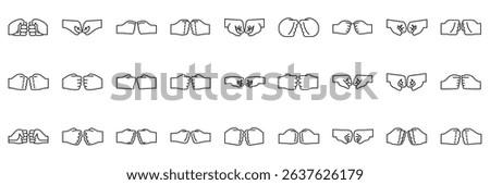  Fist bump icons set. Collection of hand gestures symbolizing various communication ideas
