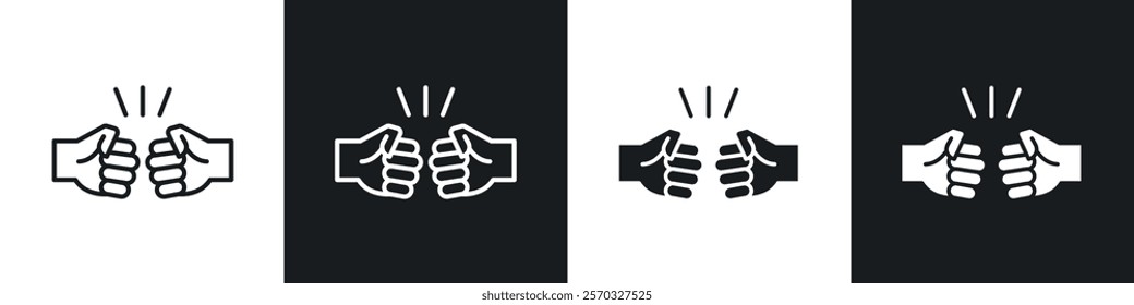 Fist bump icons vectors set in black. line and flat versions