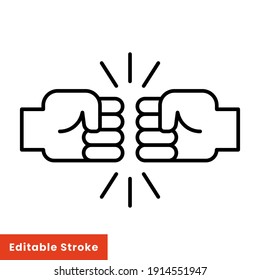 Fist bump line icon. Bro fist bump or power five pound outline style for apps and websites. Hand brother respect, impact, and handshake. Vector illustration on white background. Editable stroke EPS 10