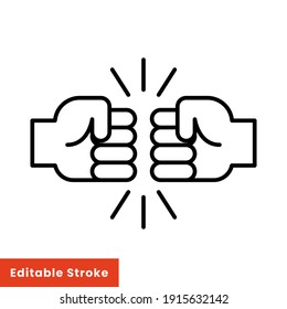 Fist Bump Line Icon. Bro Fist Bump Or Power Five Pound Outline Style For Apps And Websites. Hand Brother Respect, Impact, And Handshake. Vector Illustration On White Background. Editable Stroke EPS 10