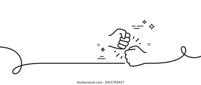 Fist bump line icon. Continuous one line with curl. Friends gesture hit sign. Bro hand symbol. Fist bump single outline ribbon. Loop curve pattern. Vector