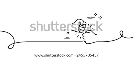 Fist bump line icon. Continuous one line with curl. Friends gesture hit sign. Bro hand symbol. Fist bump single outline ribbon. Loop curve pattern. Vector
