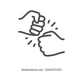 Fist bump line icon. Friends gesture hit sign. Bro hand symbol. Quality design element. Linear style fist bump icon. Editable stroke. Vector svg