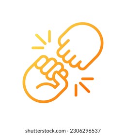 Fist bump pixel perfect gradient linear vector icon. Funny greeting gesture. Communication. Body language. Thin line color symbol. Modern style pictogram. Vector isolated outline drawing