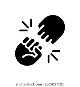 Fist bump sign black glyph icon. Funny greeting gesture. Communication process. Body language expression. Silhouette symbol on white space. Solid pictogram. Vector isolated illustration