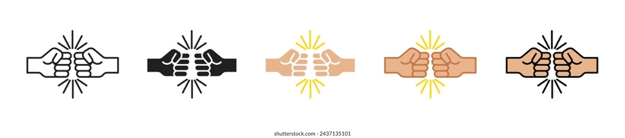 Juego de ilustración vectorial de chichón. Signo fuerte del impacto de la mano de la fuerza del equipo conveniente para el estilo del diseño de la IU de las aplicaciones y de los sitios web.