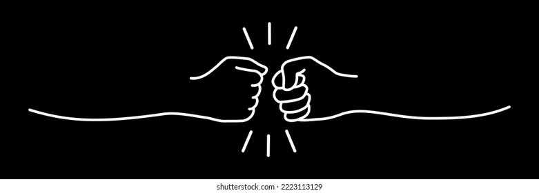 Fist bumping banner hand drawn with single line