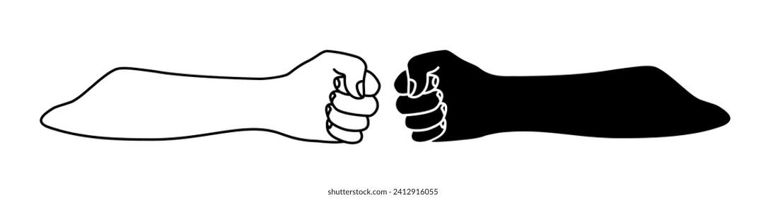 Fist bumping banner hand drawn black silhouette