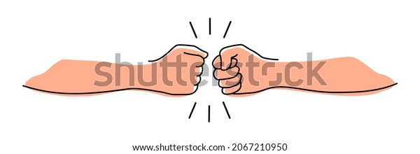 Fist bumping\
banner hand drawn with single\
line