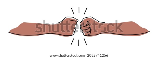 Fist bumping\
banner hand drawn with single\
line
