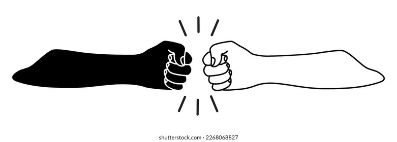 Fist bumping banner silhouette and hand drawn with single line