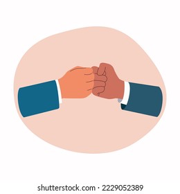 Fist bumping. Male hands. Vector cartoon  flat style illustration.