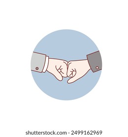 Fist bumping. Two young persons bumping their fists. Team work and cooperation. Friendly bump. Victory. Vector illustration