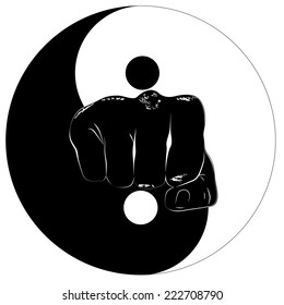 Fist in the center of the eastern symbol of yin and yang,Isolated image of a fist in the center logo,sports emblem