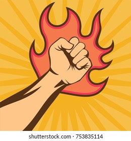 Fist clenched fire symbolizes the angry and  spirit