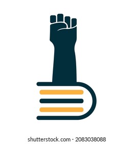 Fist combination with Book Logo Design Template. Revolution book logo concept.
