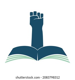 Fist combination with Book Logo Design Template. Revolution book logo concept.