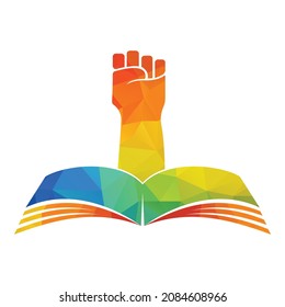 Fist combination with Book Logo Design Template. Revolution book logo concept.