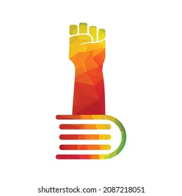 Fist combination with Book Logo Design Template. Revolution book logo concept.