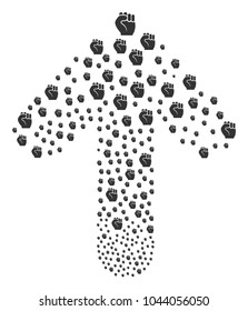 Fist composition organized in the combination of upwards aim arrow. Upwards oriented arrow figure organized from fist design elements.