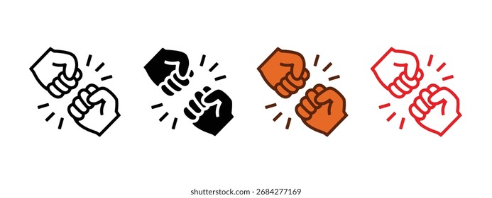 Vector de icono de choque de puño. Protesta, alianza, fortaleza y colaboración para el trabajo en equipo global y la unidad en los negocios, los deportes y las conexiones sociales. Ilustración vectorial.