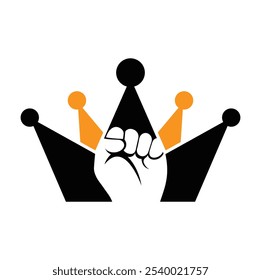 Fist crown logo design vector illustration. King hand template icon.