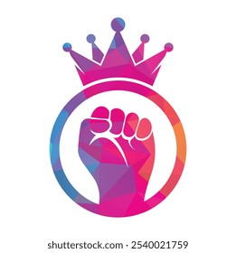 Fist crown logo design vector illustration. King hand template icon.