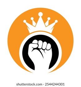 Fist crown logo design vector illustration. King hand template icon.