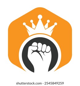 Fist crown logo design vector illustration. King hand template icon.