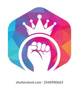 Fist crown logo design vector illustration. King hand template icon.