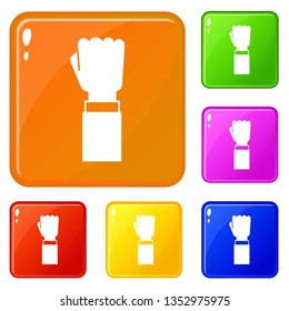 Fist up demonstration icons set collection vector 6 color isolated on white background