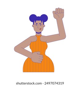 Fist up feminist african american woman 2D cartoon character. Black female fighting for gender equality isolated flat vector person white background. Feminism empowerment color spot illustration