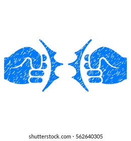 Fist Fight grainy textured icon for overlay watermark stamps. Flat symbol with dust texture. Dotted vector blue ink rubber seal stamp with grunge design on a white background.